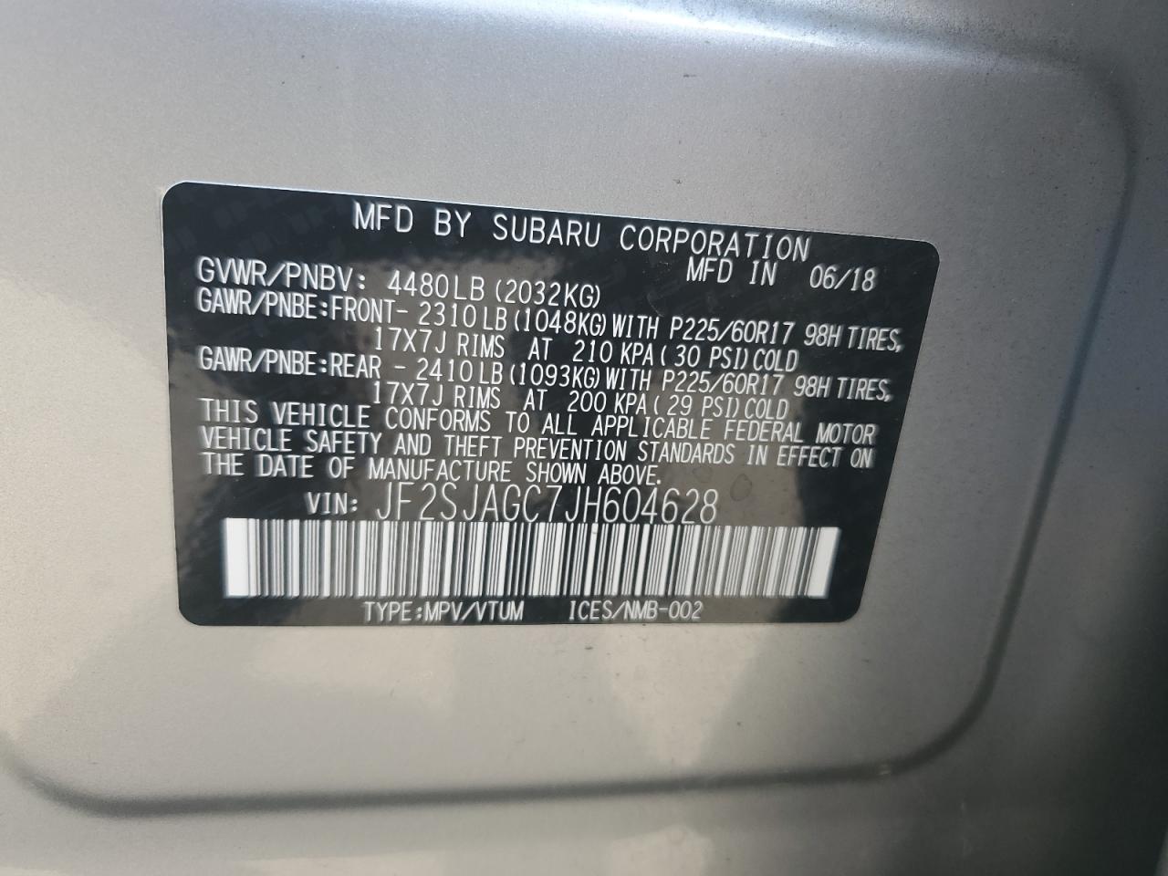 VIN JF2SJAGC7JH604628 2018 SUBARU FORESTER no.14