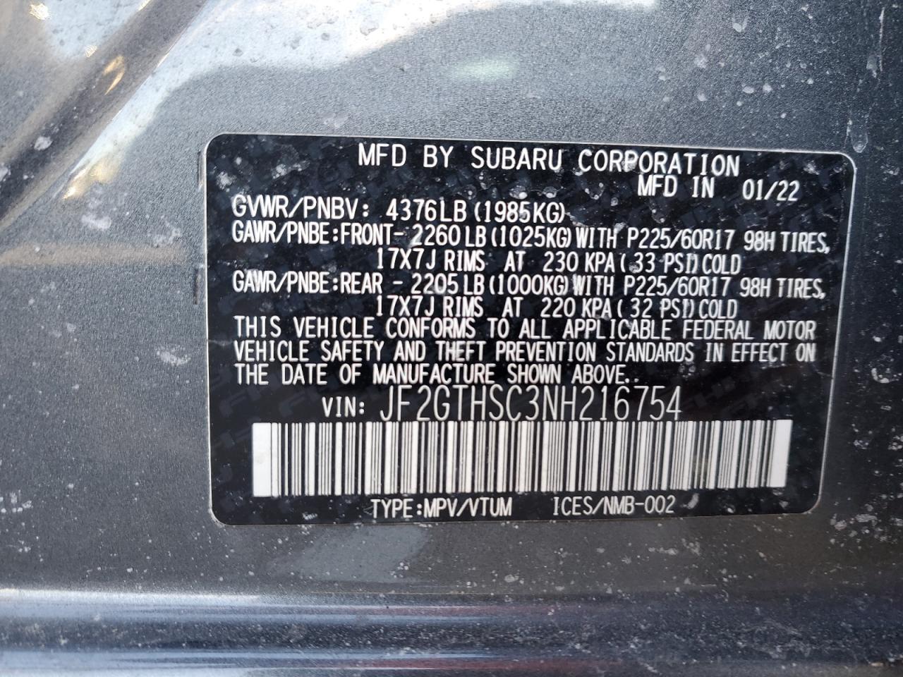 2022 Subaru Crosstrek Sport VIN: JF2GTHSC3NH216754 Lot: 42231915