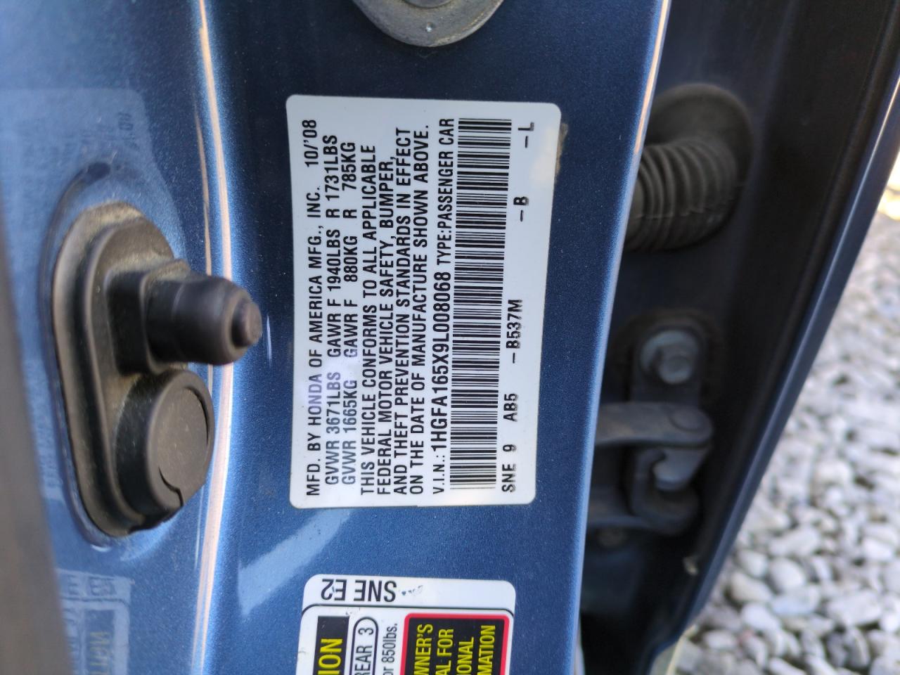 2009 Honda Civic Lx VIN: 1HGFA165X9L008068 Lot: 87330204