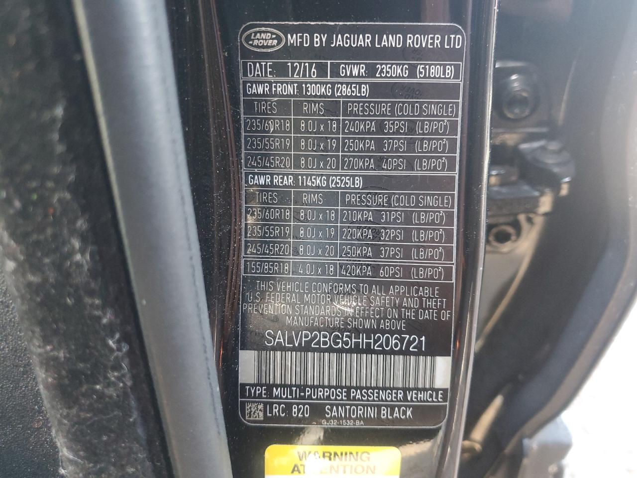 2017 Land Rover Range Rover Evoque Se VIN: SALVP2BG5HH206721 Lot: 42749545