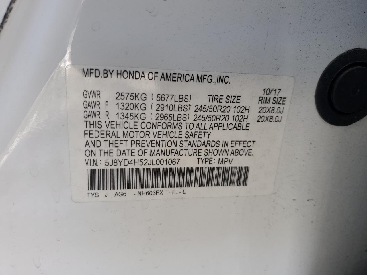 2018 Acura Mdx Technology VIN: 5J8YD4H52JL001067 Lot: 87908565