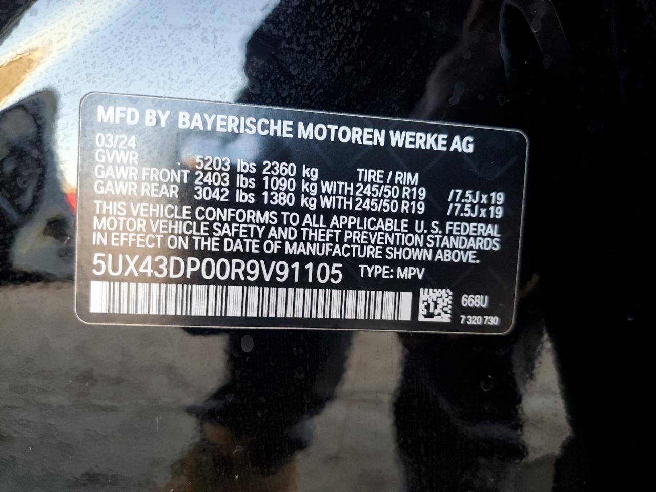 2024 BMW X3 Sdrive30I VIN: 5UX43DP00R9V91105 Lot: 89326365