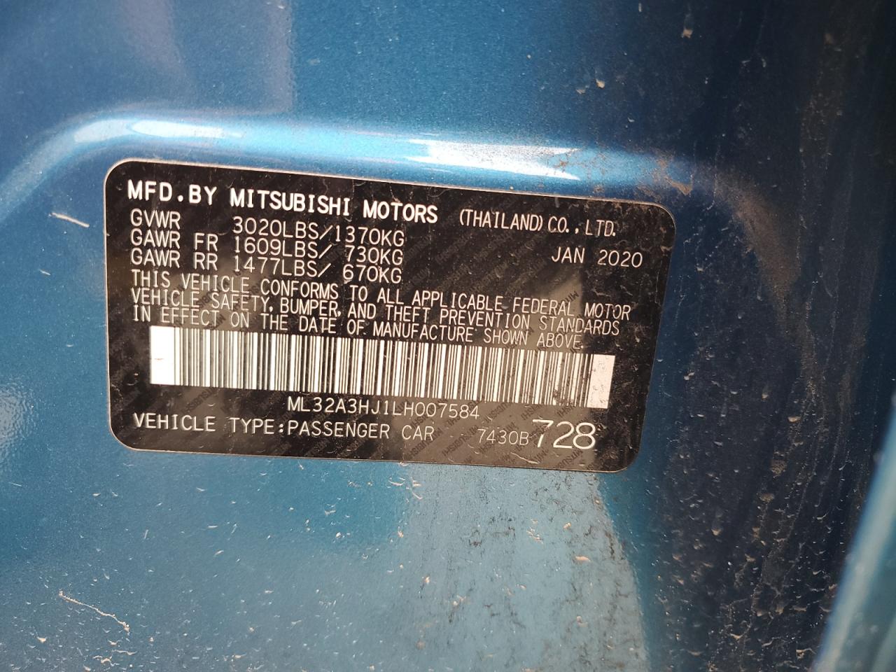 2020 Mitsubishi Mirage Es VIN: ML32A3HJ1LH007584 Lot: 86817404