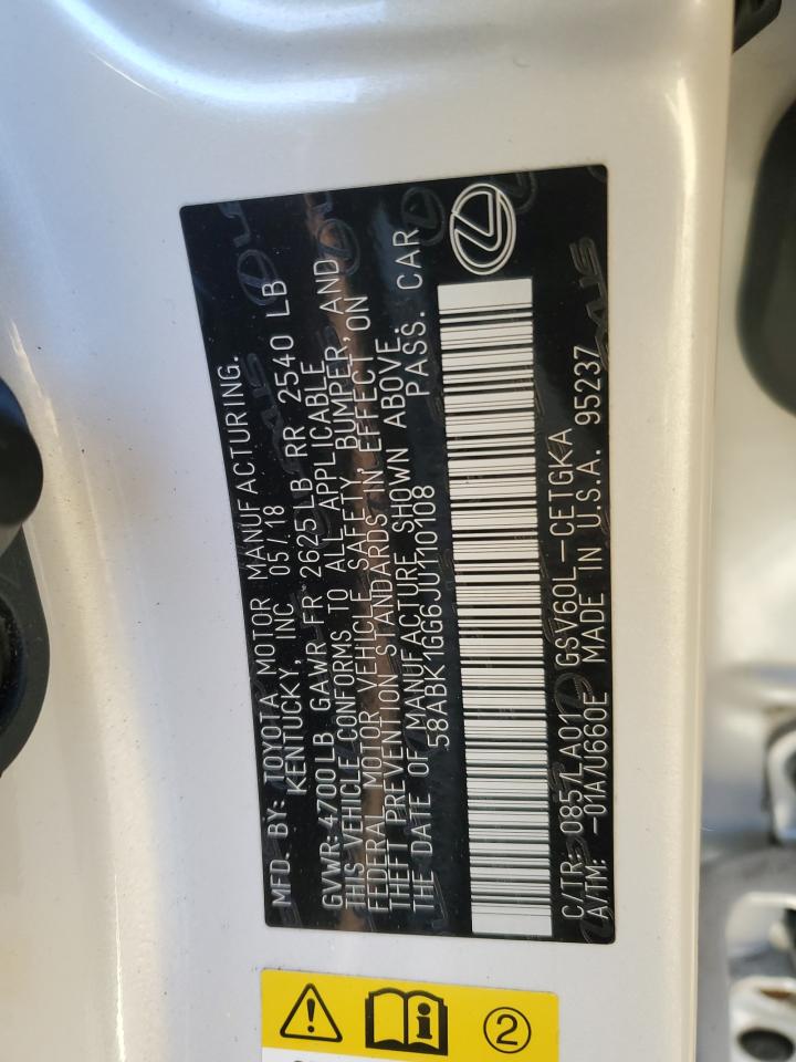 2018 Lexus Es 350 VIN: 58ABK1GG6JU110108 Lot: 42396455