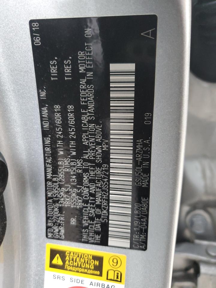 2018 Toyota Highlander Se VIN: 5TDKZRFH2JS547219 Lot: 87861375