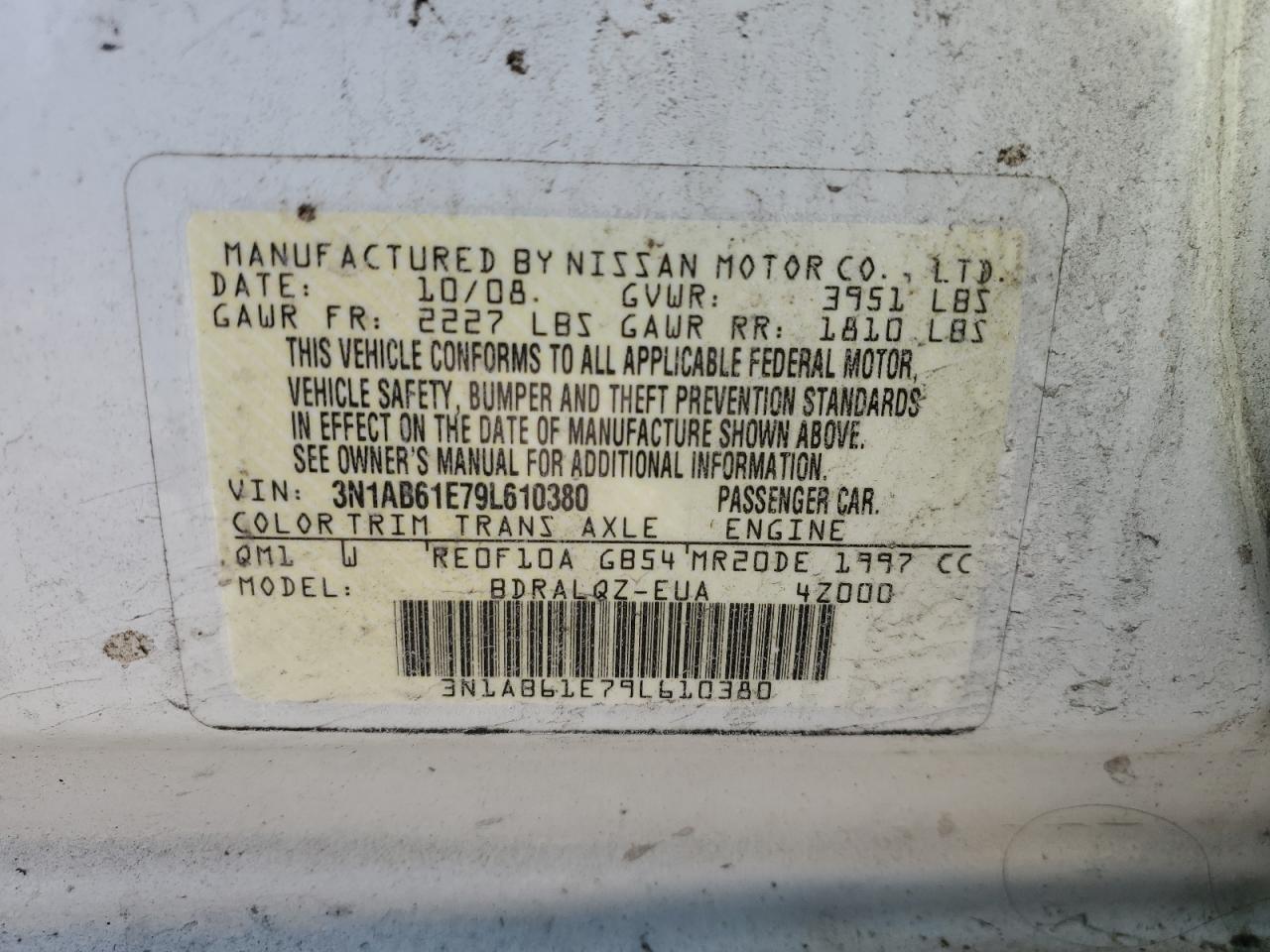 2009 Nissan Sentra 2.0 VIN: 3N1AB61E79L610380 Lot: 42624705