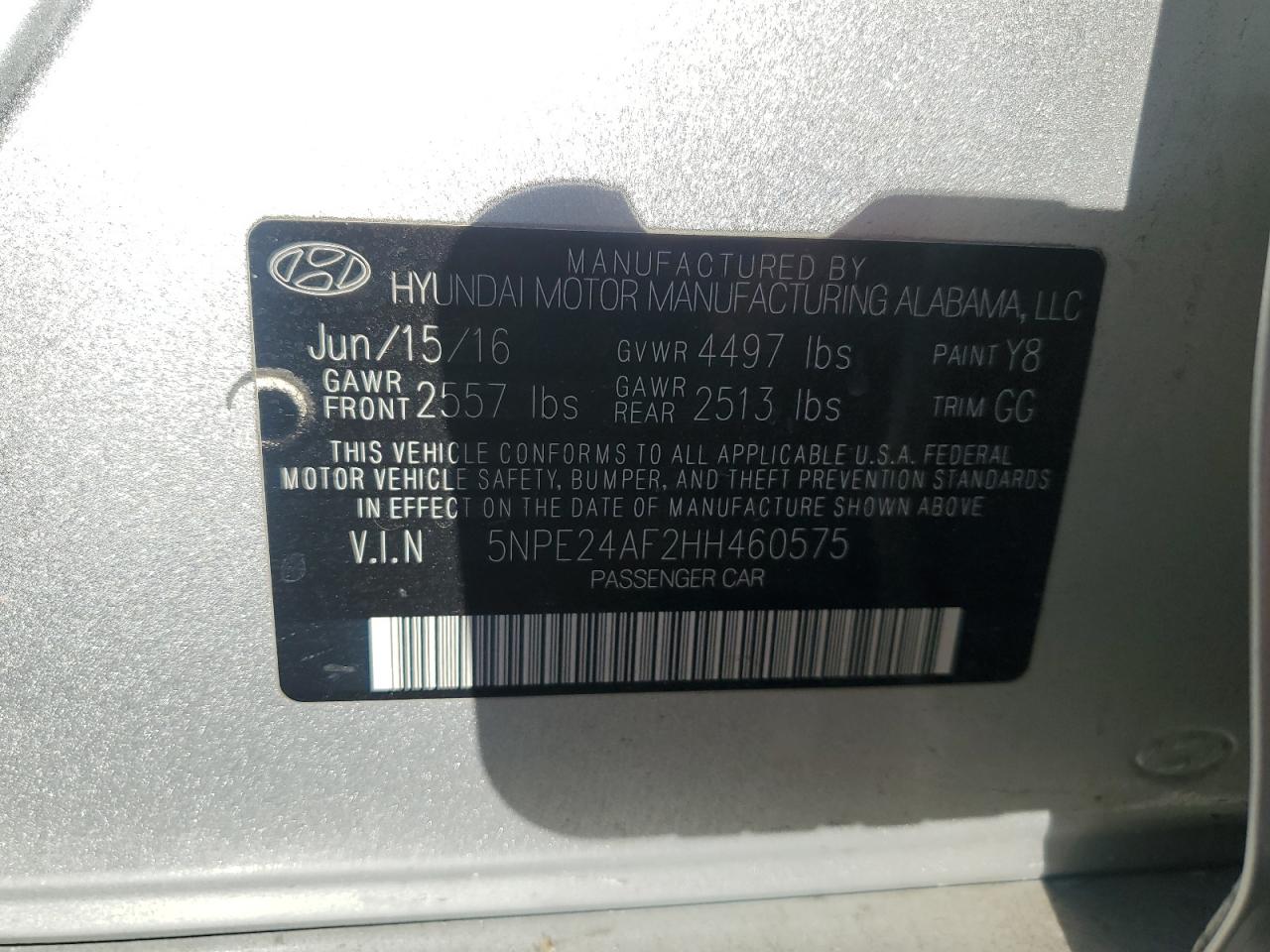 VIN 5NPE24AF2HH460575 2017 HYUNDAI SONATA no.13