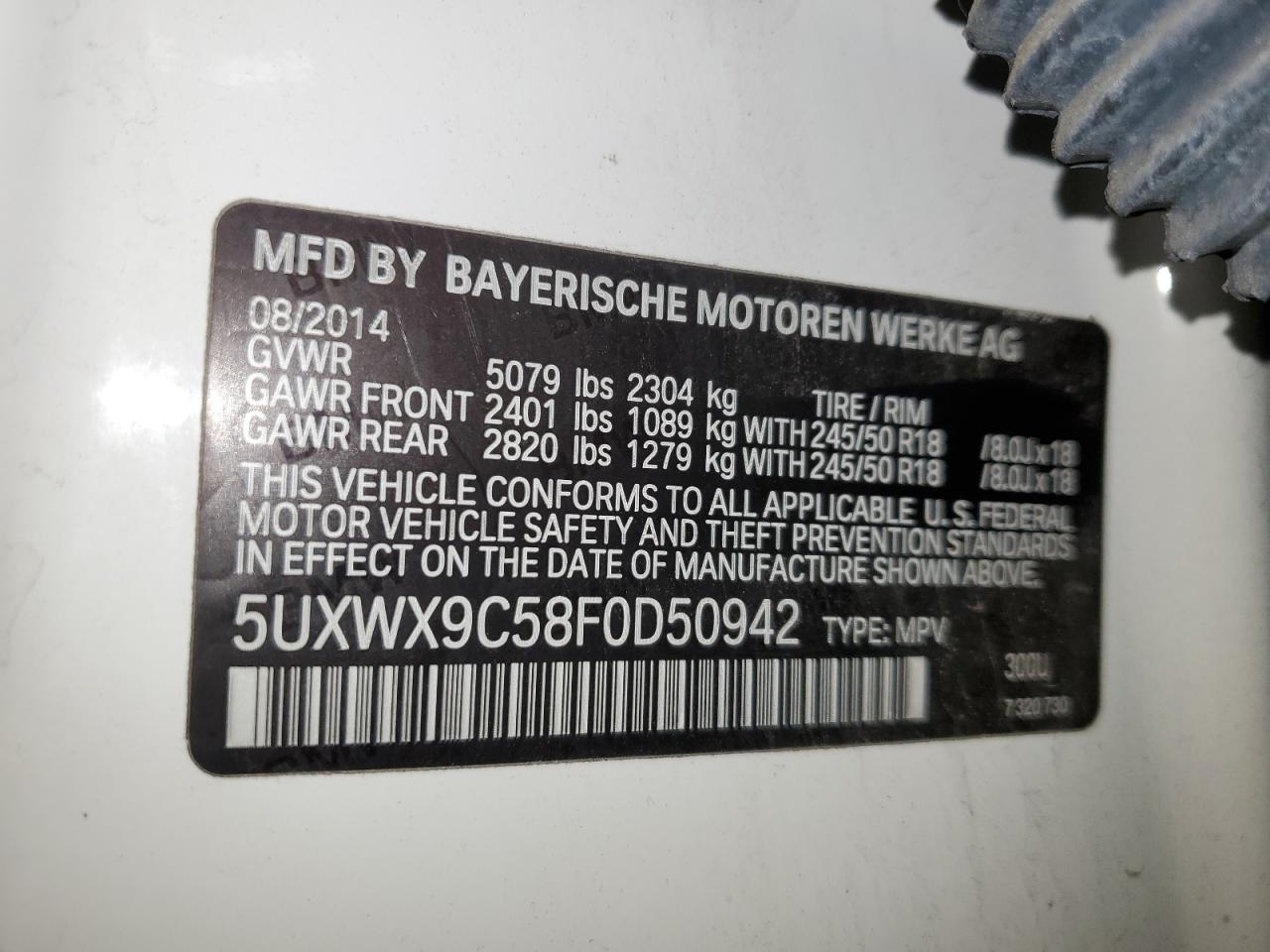 VIN 5UXWX9C58F0D50942 2015 BMW X3 no.13