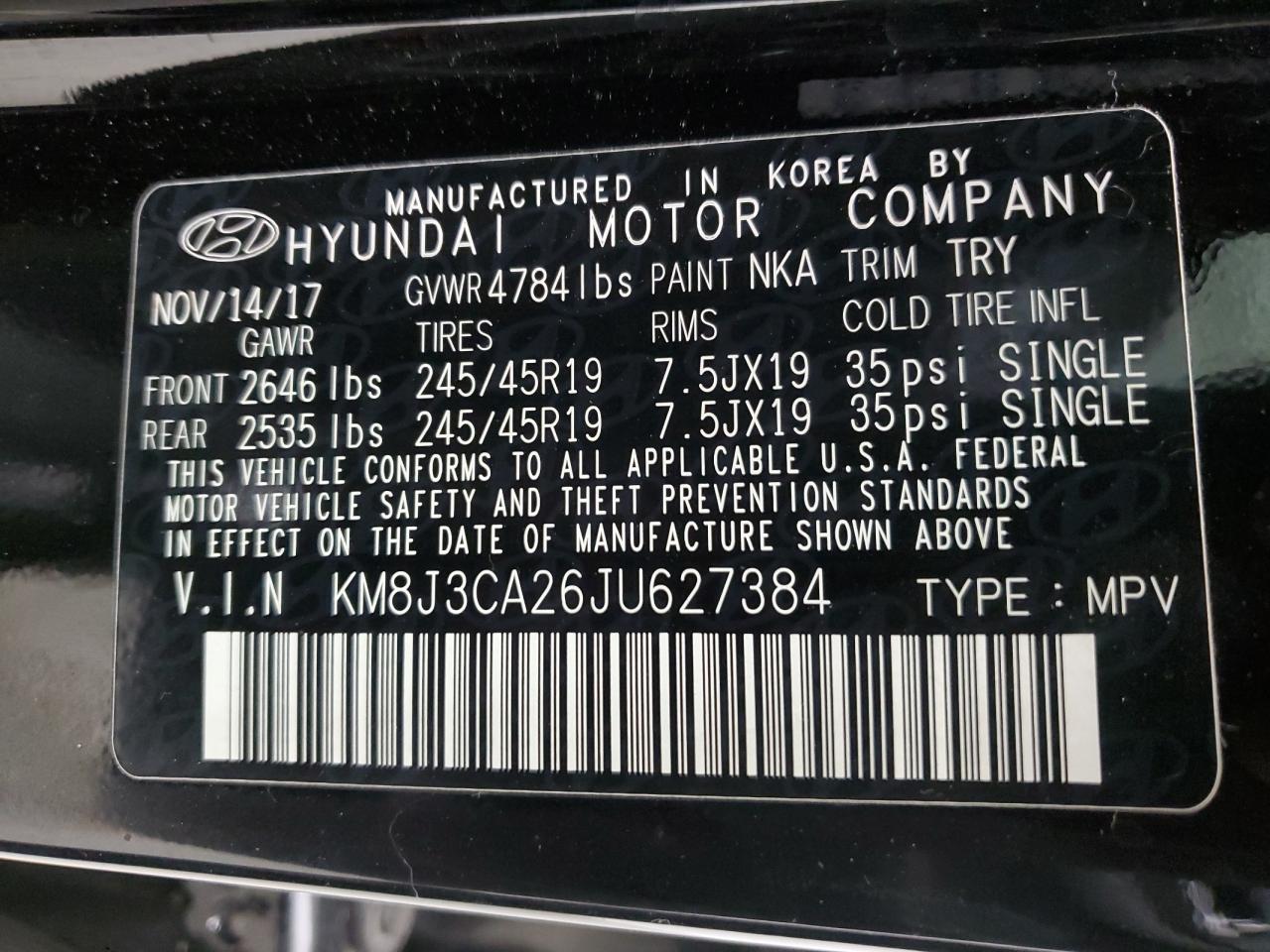 2018 Hyundai Tucson Value VIN: KM8J3CA26JU627384 Lot: 88638425