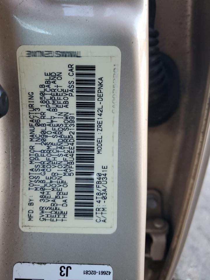 2013 Toyota Corolla Base VIN: 5YFBU4EE4DP213991 Lot: 88471585