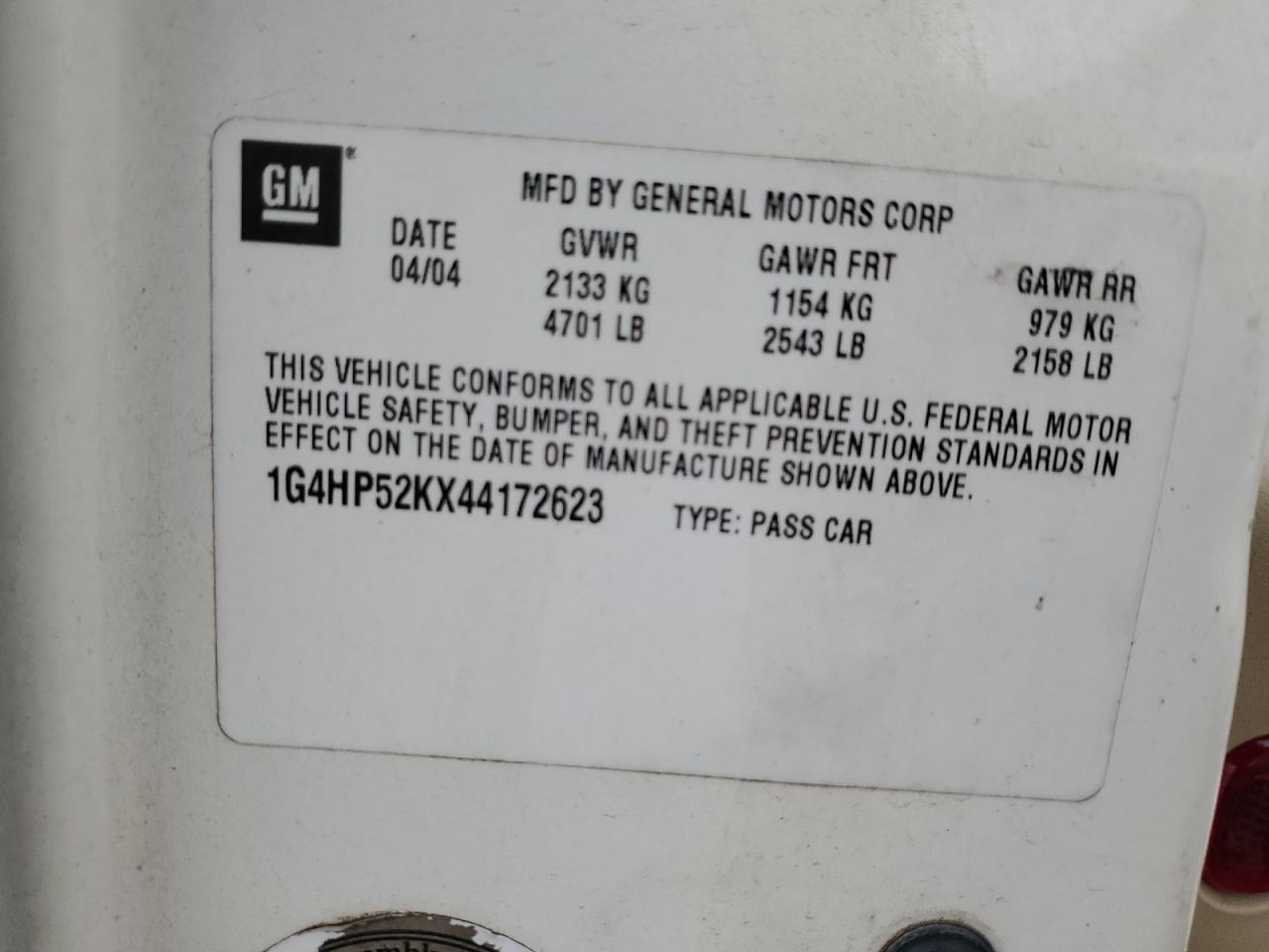 2004 Buick Lesabre Custom VIN: 1G4HP52KX44172623 Lot: 53676865