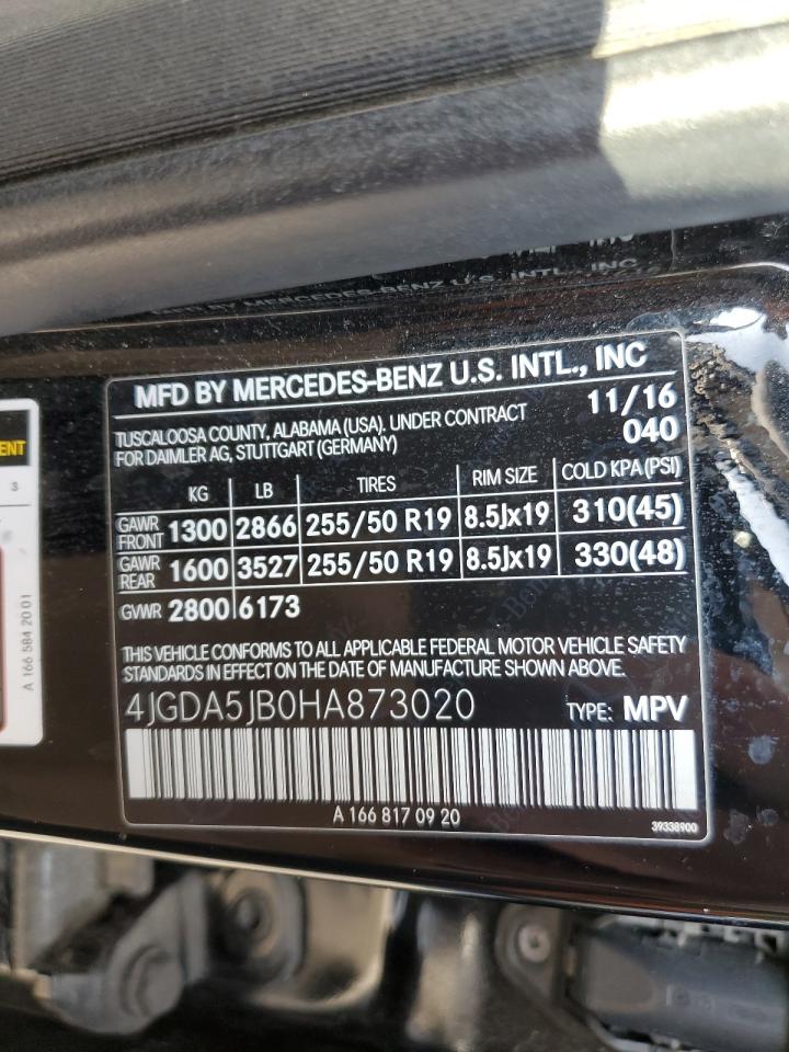2017 Mercedes-Benz Gle 350 VIN: 4JGDA5JB0HA873020 Lot: 43371955