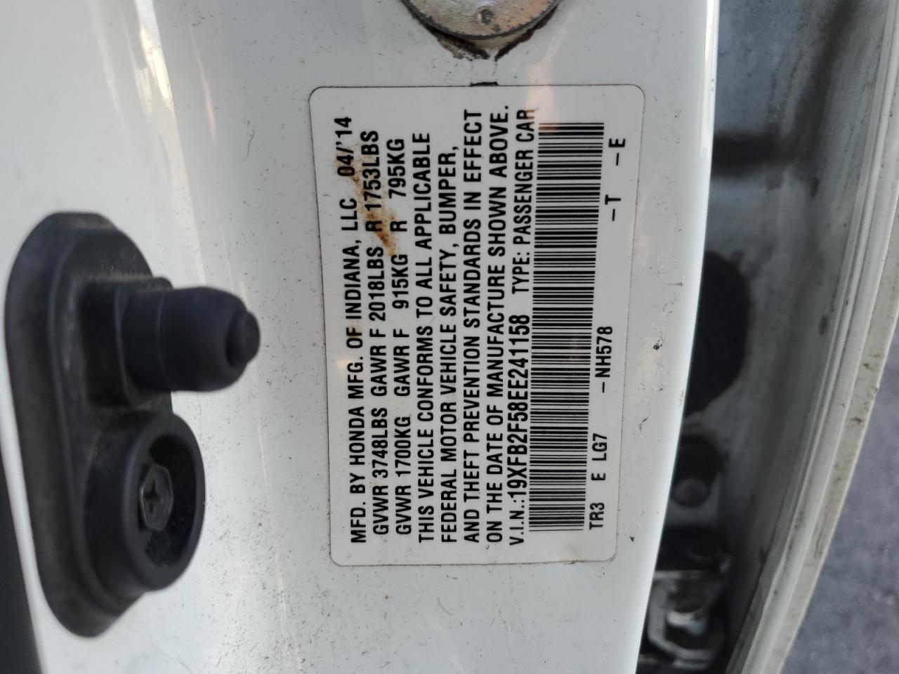 2014 Honda Civic Lx VIN: 19XFB2F58EE241158 Lot: 88604325