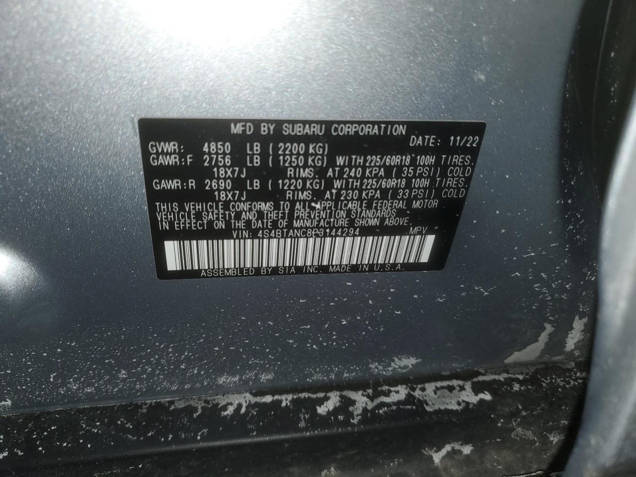 2023 Subaru Outback Limited VIN: 4S4BTANC8P3144294 Lot: 42345825