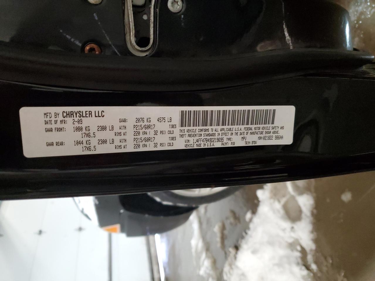 2009 Jeep Compass Sport VIN: 1J4FF47B49D219695 Lot: 41370625