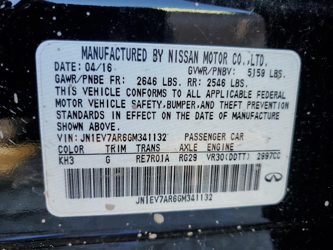 2016 Infiniti Q50 Premium VIN: JN1EV7AR6GM341132 Lot: 76390824