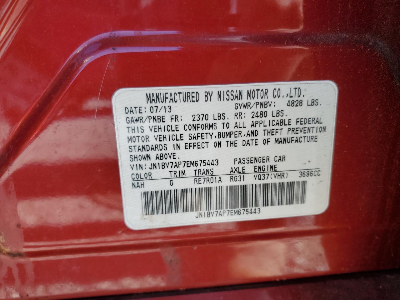 2014 Infiniti Q50 Base VIN: JN1BV7AP7EM675443 Lot: 71946515