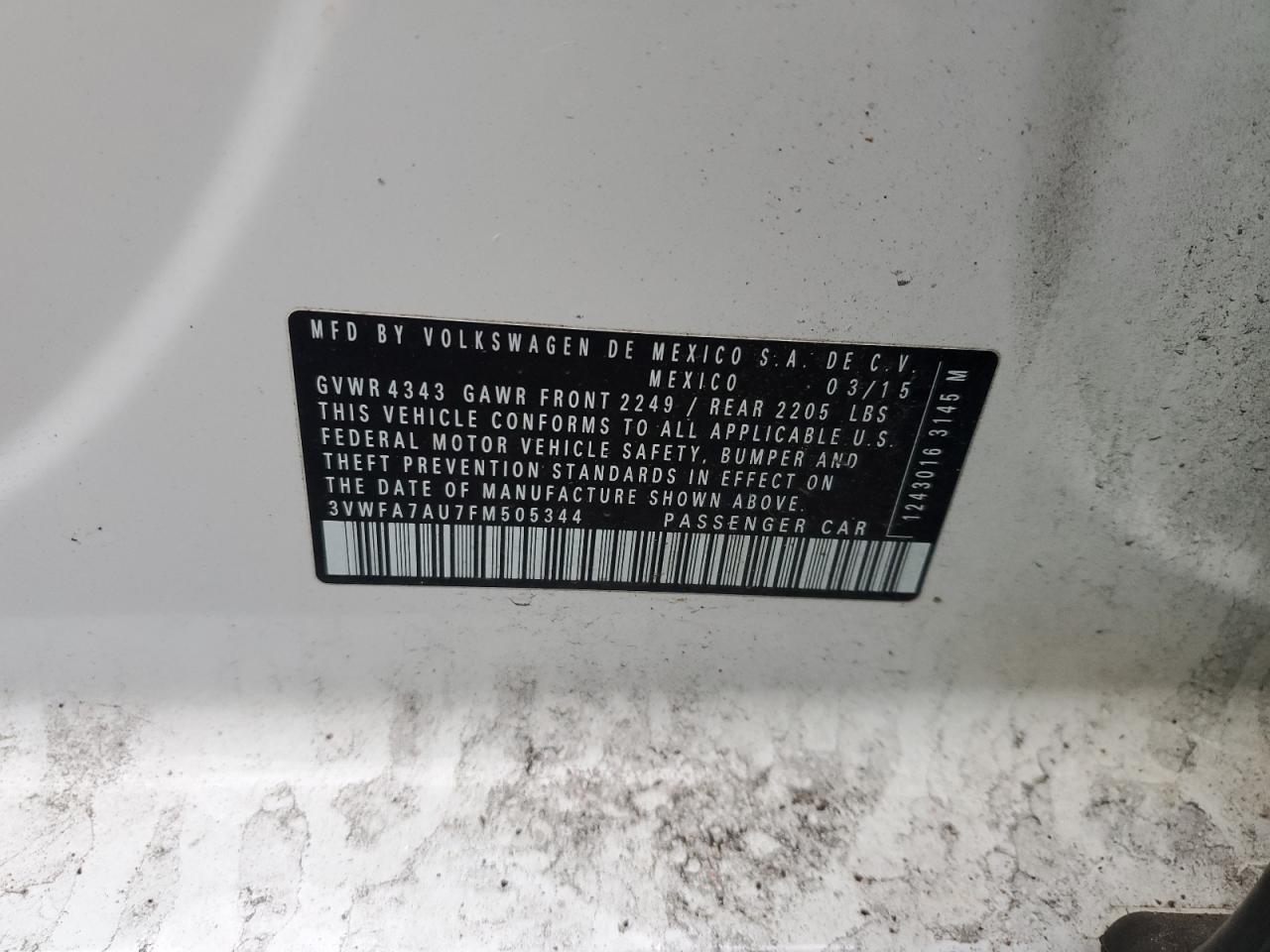 2015 Volkswagen Golf Sportwagen Tdi S VIN: 3VWFA7AU7FM505344 Lot: 87461364