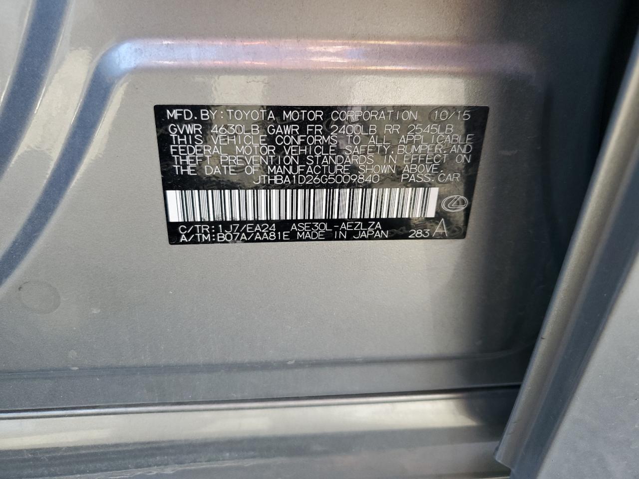 2016 Lexus Is 200T VIN: JTHBA1D26G5009840 Lot: 41616935