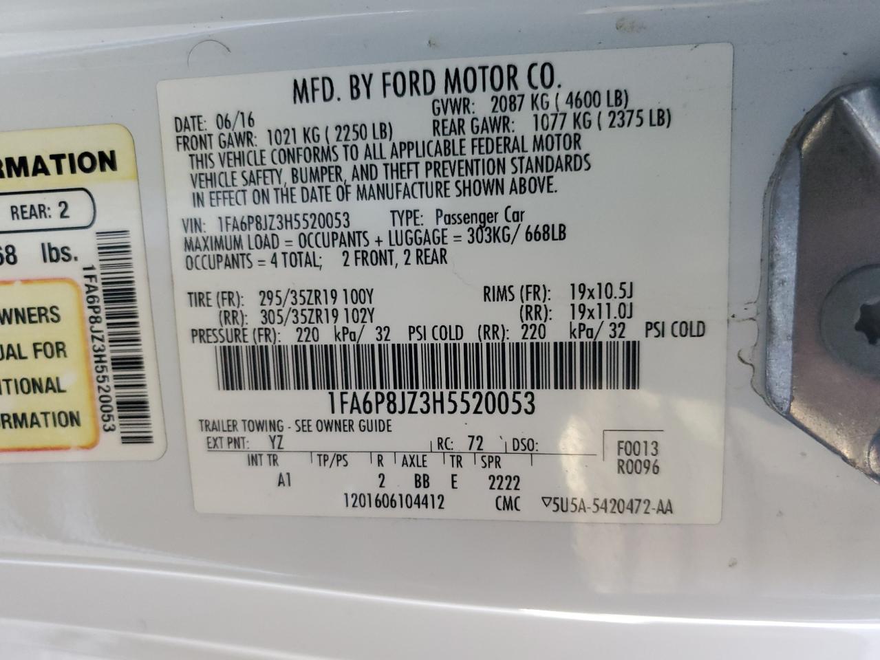 2017 Ford Mustang Shelby Gt350 VIN: 1FA6P8JZ3H5520053 Lot: 89328585