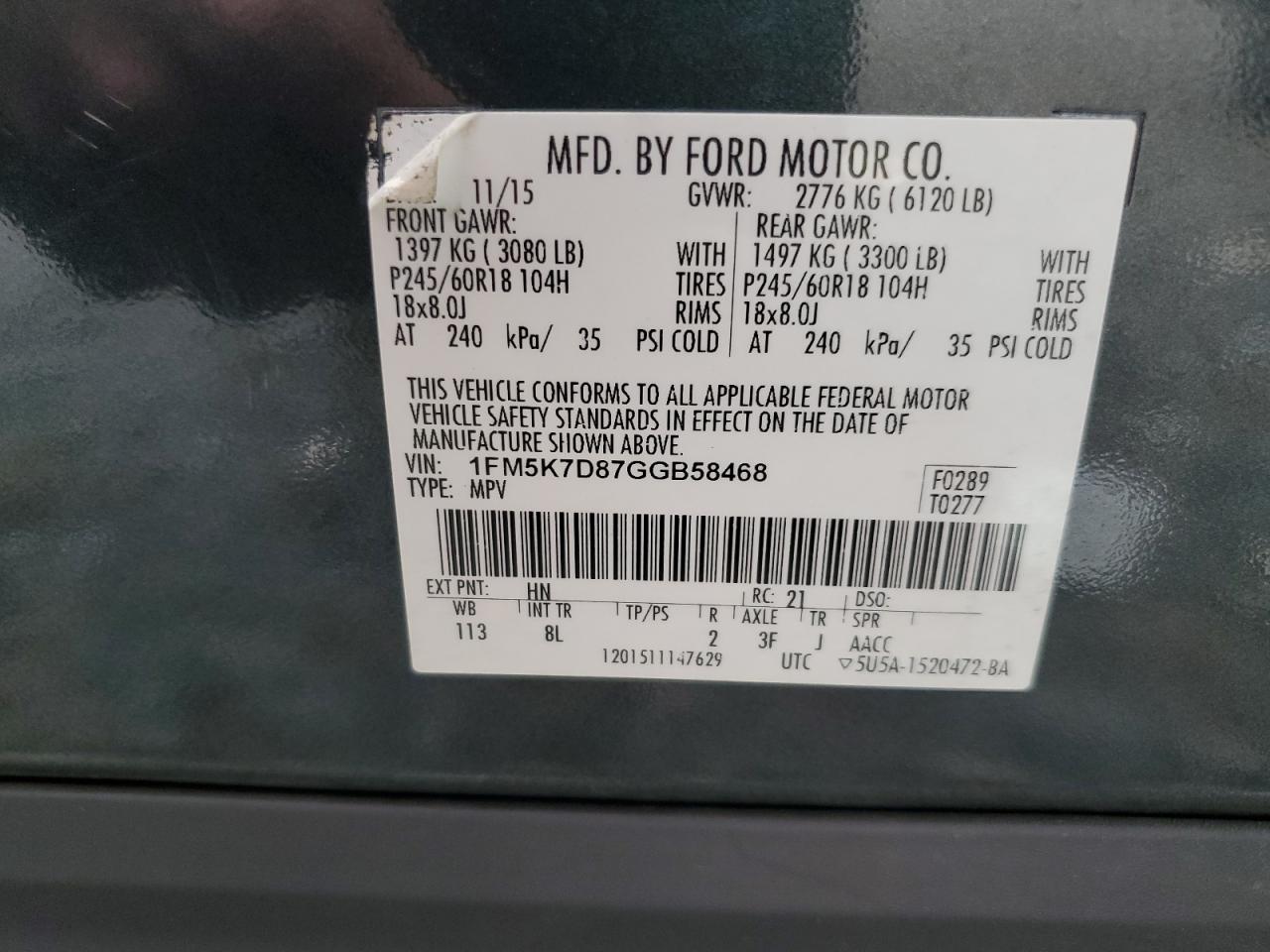 2016 Ford Explorer Xlt VIN: 1FM5K7D87GGB58468 Lot: 88166215