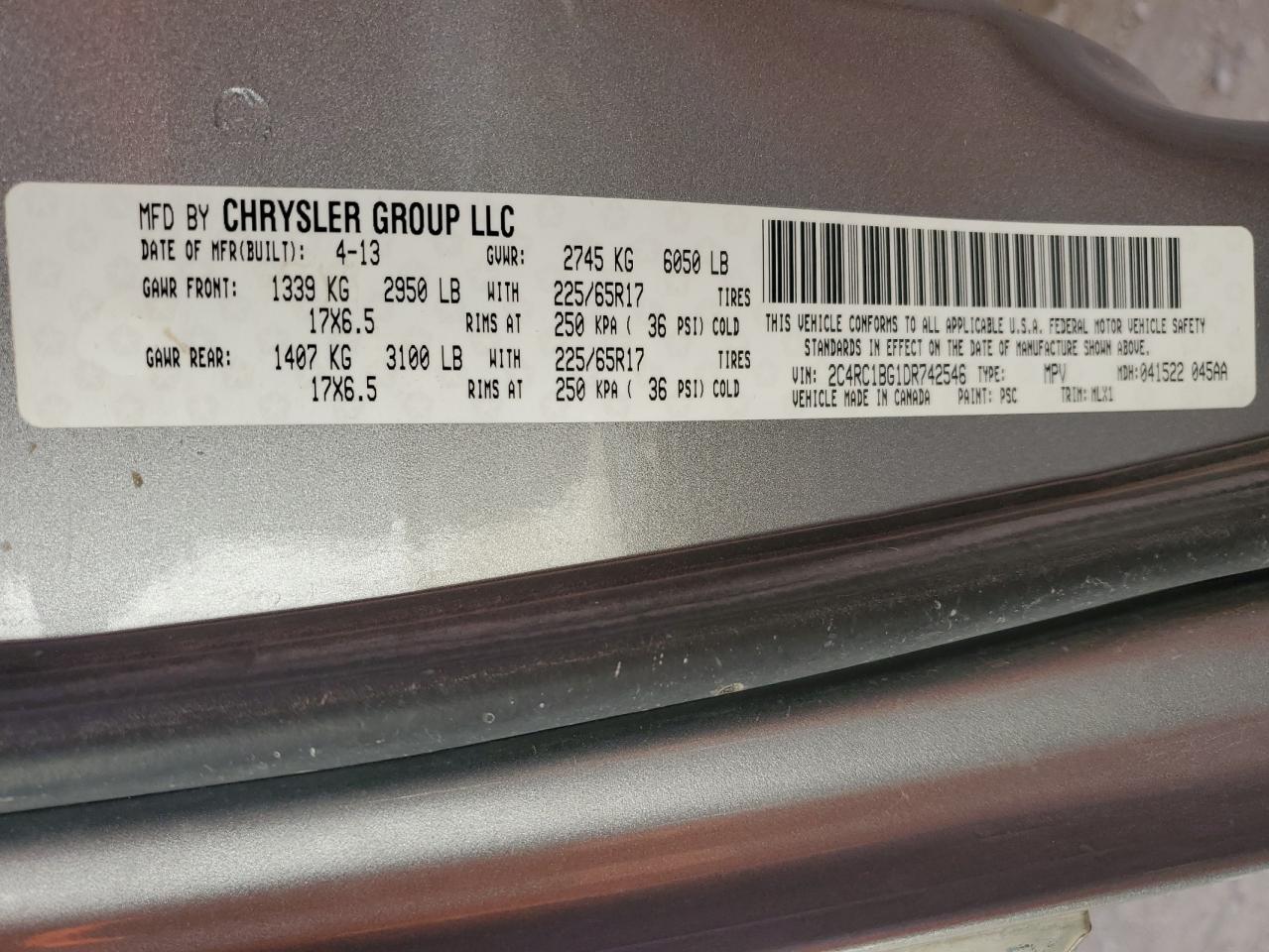 2013 Chrysler Town & Country Touring VIN: 2C4RC1BG1DR742546 Lot: 87854755