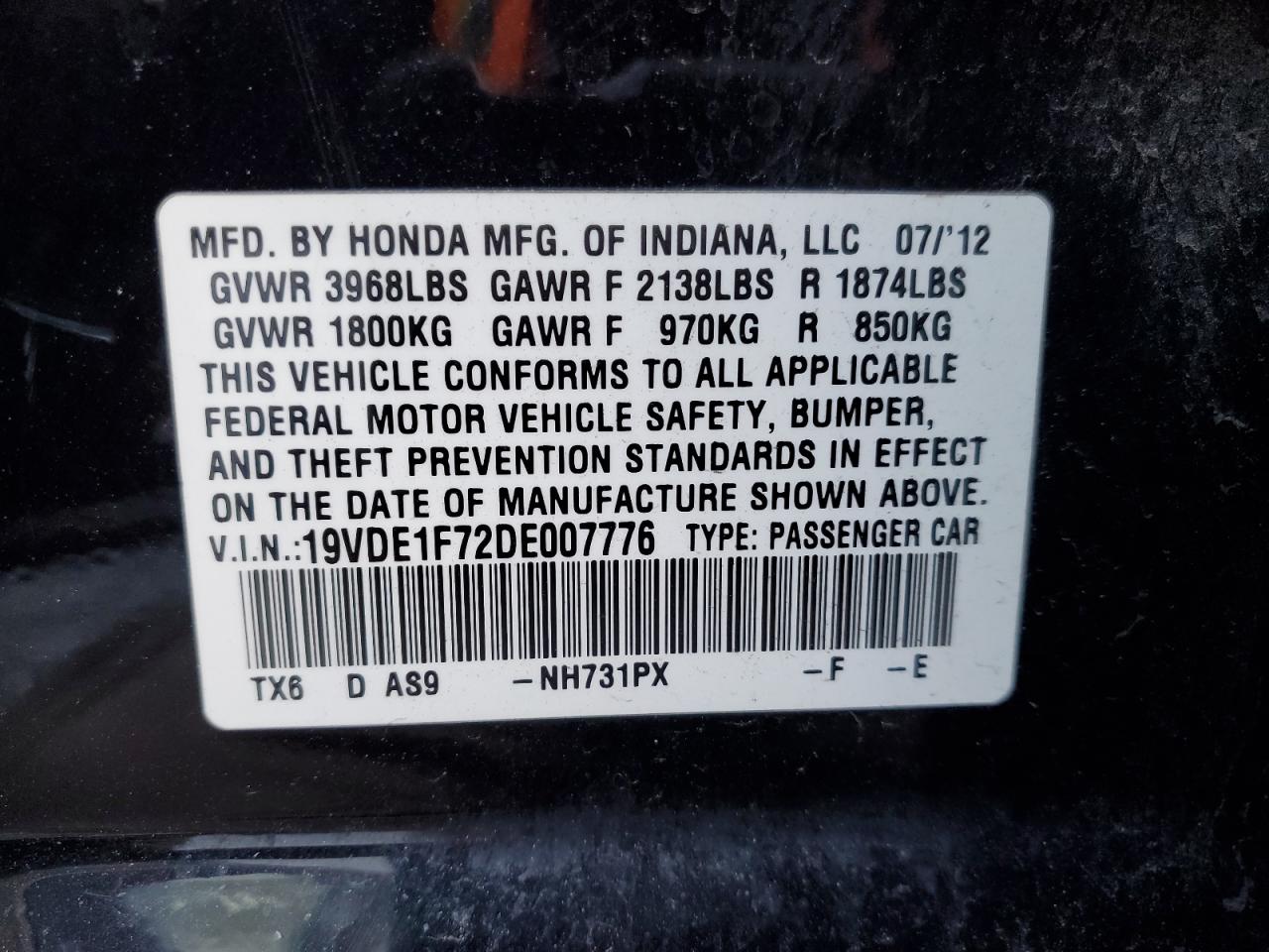 2013 Acura Ilx 20 Tech VIN: 19VDE1F72DE007776 Lot: 86832894