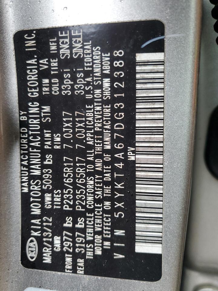 2013 Kia Sorento Lx VIN: 5XYKT4A67DG312388 Lot: 84924184