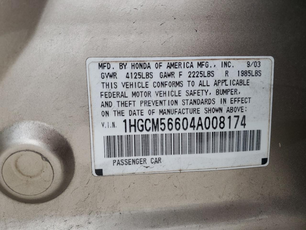 2004 Honda Accord Ex VIN: 1HGCM56604A008174 Lot: 88664175