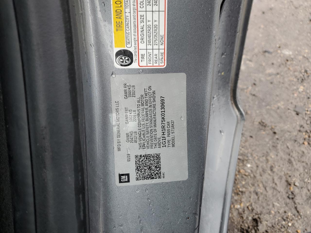 2019 Chevrolet Camaro Ss VIN: 1G1FH1R75K0130697 Lot: 87864105