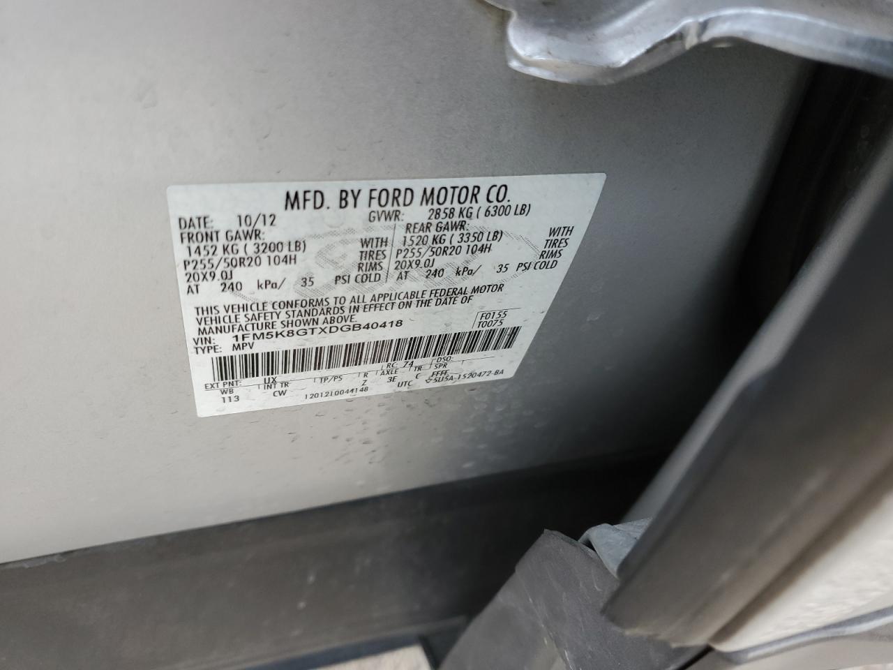 2013 Ford Explorer Sport VIN: 1FM5K8GTXDGB40418 Lot: 87087214