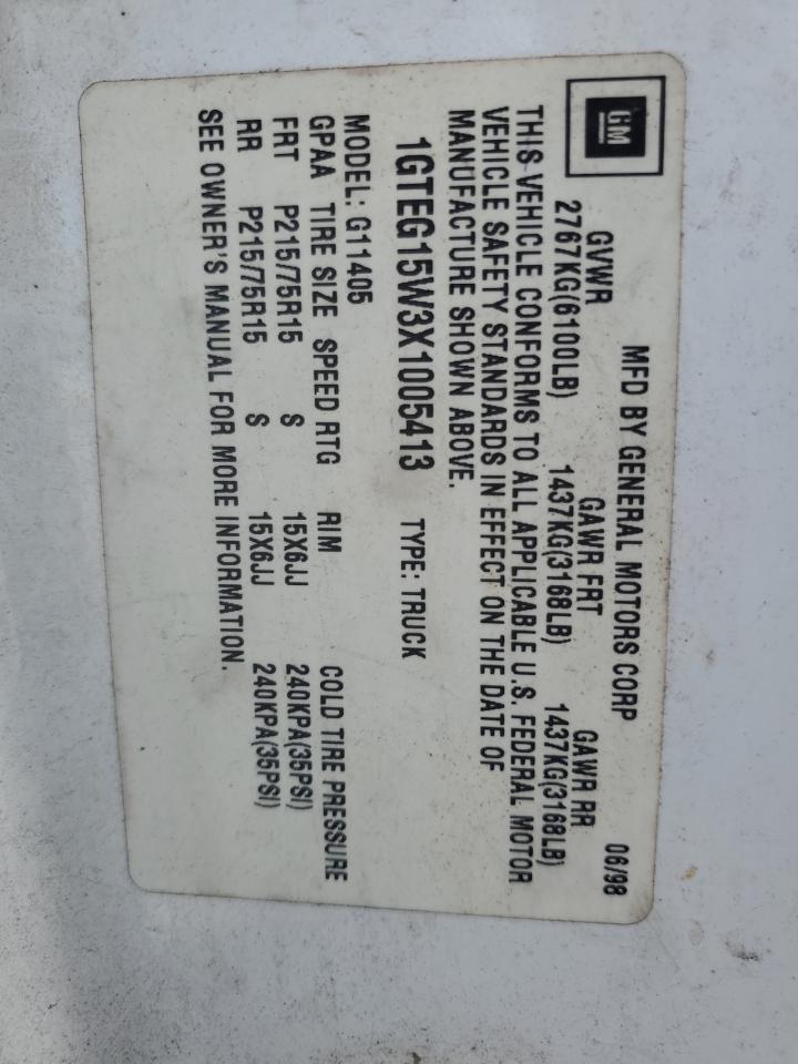 1999 GMC Savana G1500 VIN: 1GTEG15W3X1005413 Lot: 87227604