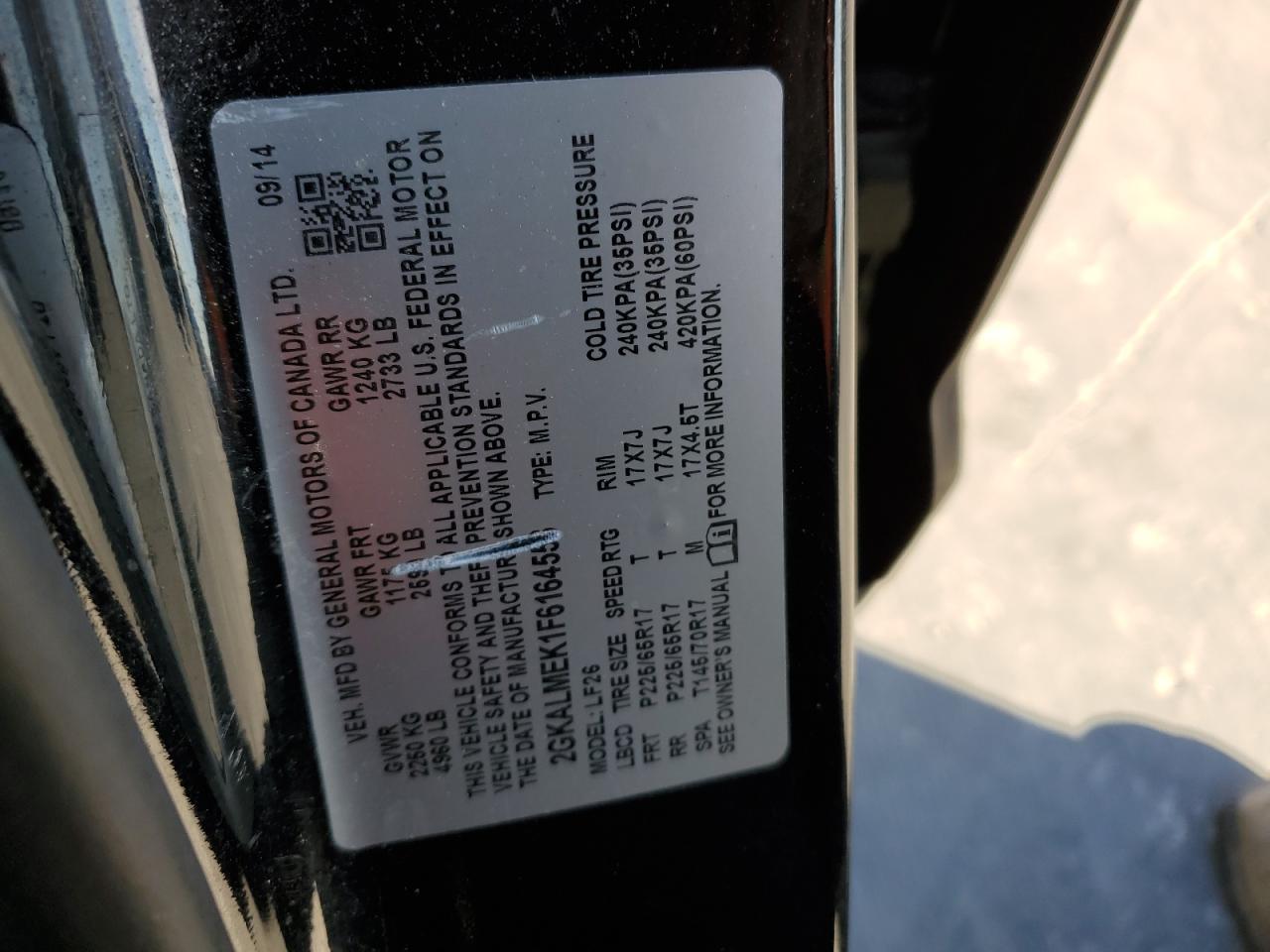 VIN 2GKALMEK1F6164553 2015 GMC TERRAIN no.12