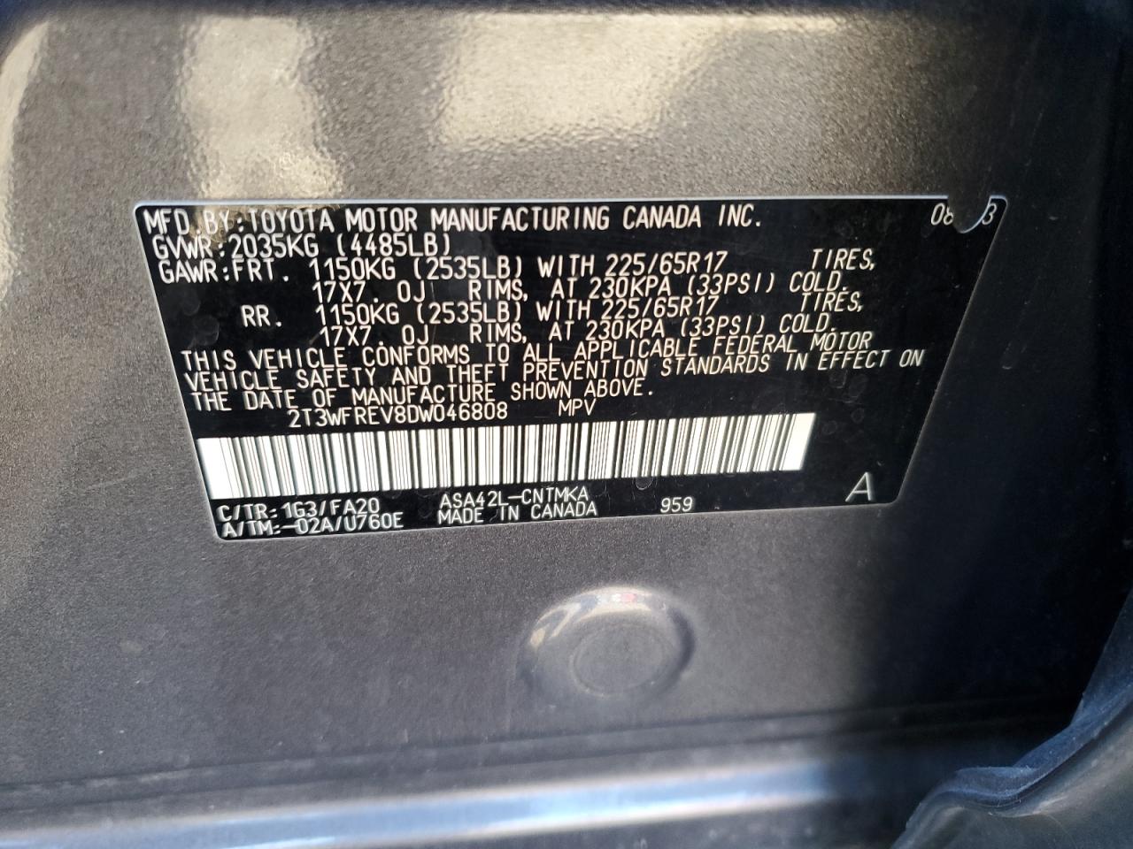 VIN 2T3WFREV8DW046808 2013 TOYOTA RAV4 no.13