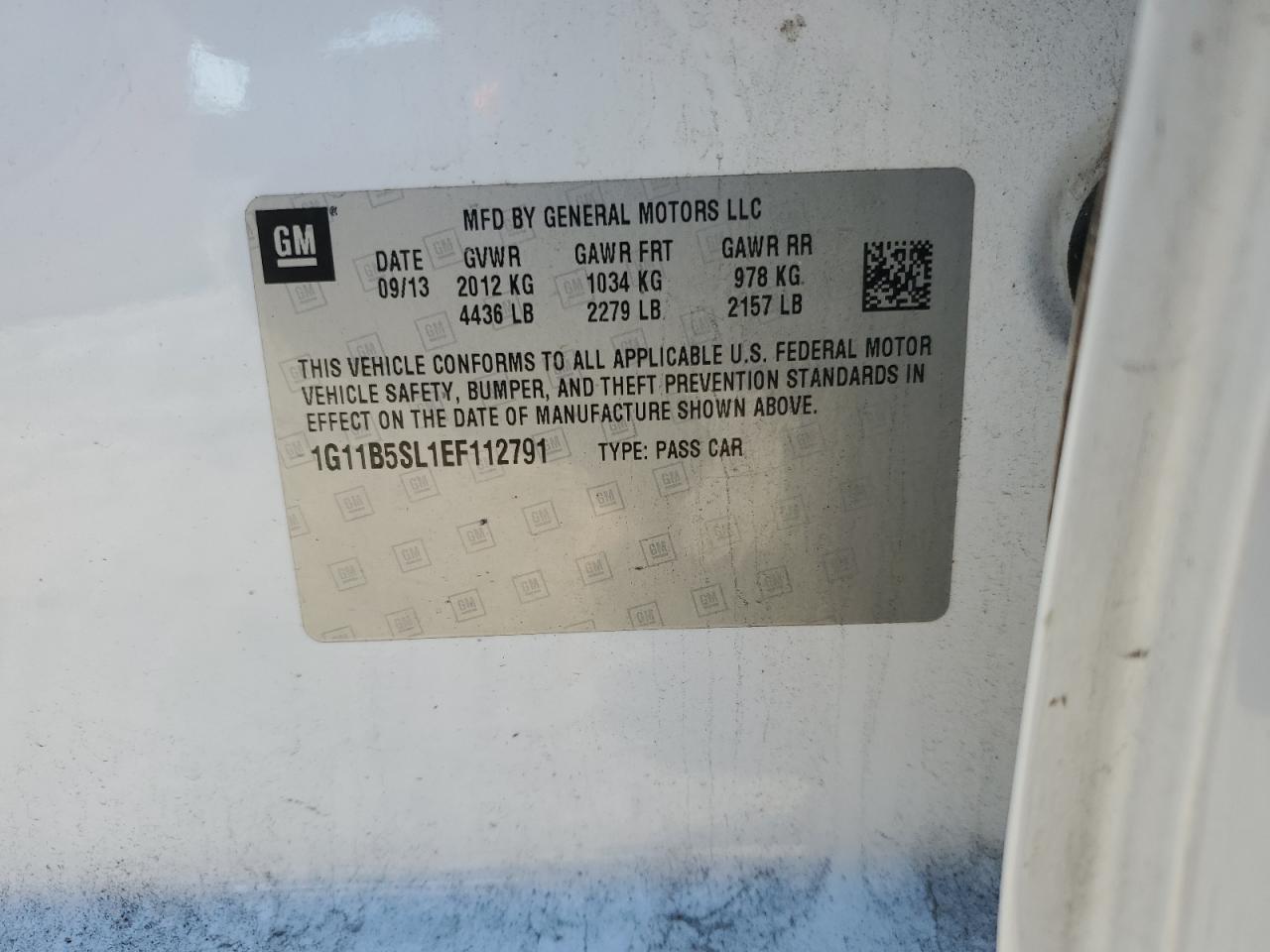 2014 Chevrolet Malibu Ls VIN: 1G11B5SL1EF112791 Lot: 87042594