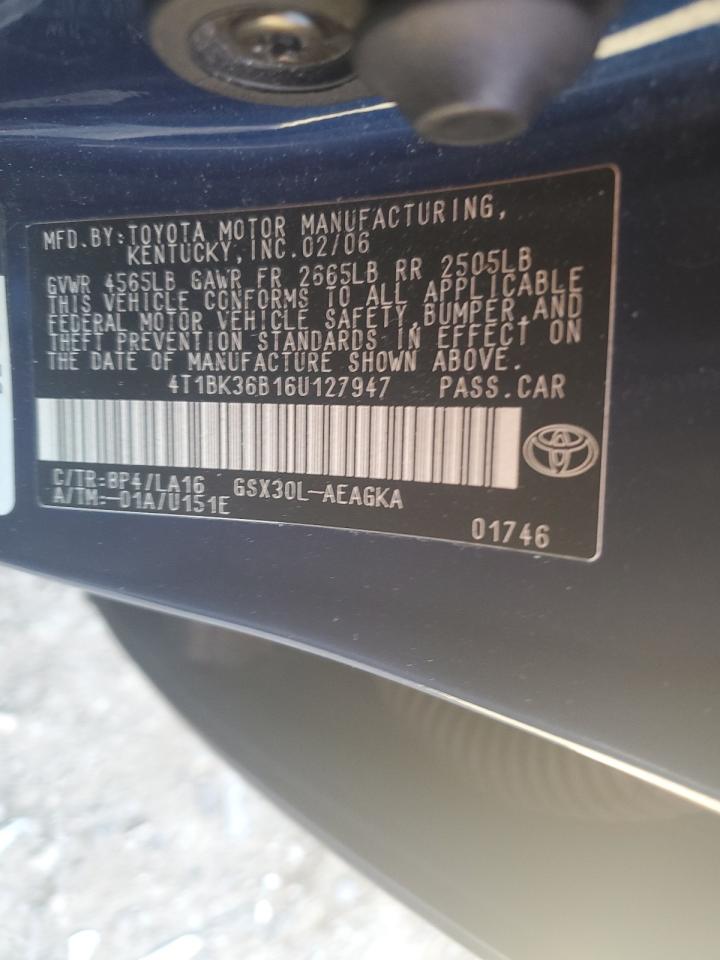 2006 Toyota Avalon Xl VIN: 4T1BK36B16U127947 Lot: 86767984