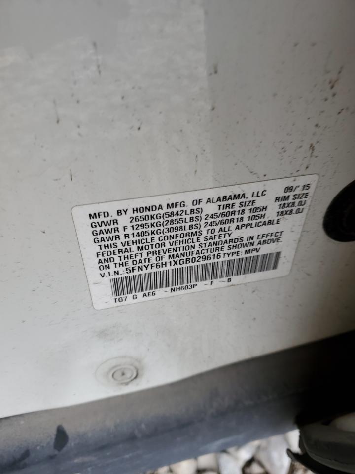 2016 Honda Pilot Lx VIN: 5FNYF6H1XGB029616 Lot: 87085944