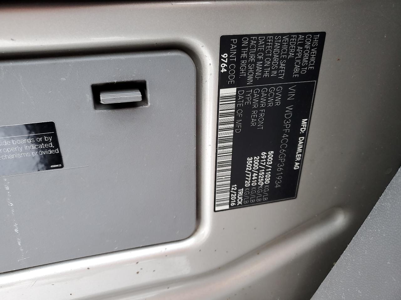 2016 Mercedes-Benz Sprinter 3500 VIN: WD3PF4CC7GP361934 Lot: 88866105