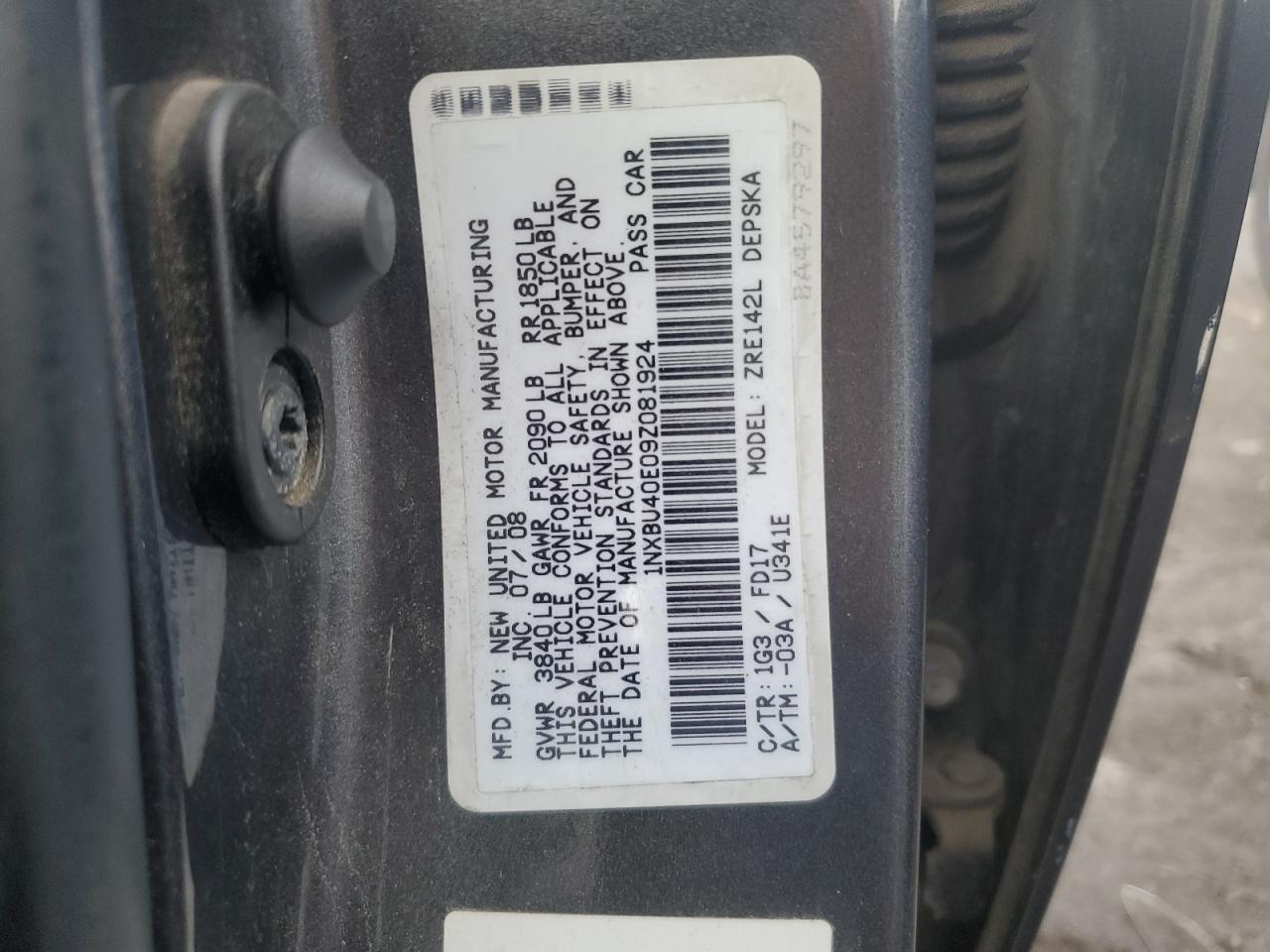 2009 Toyota Corolla Base VIN: 1NXBU40E09Z081924 Lot: 86766124