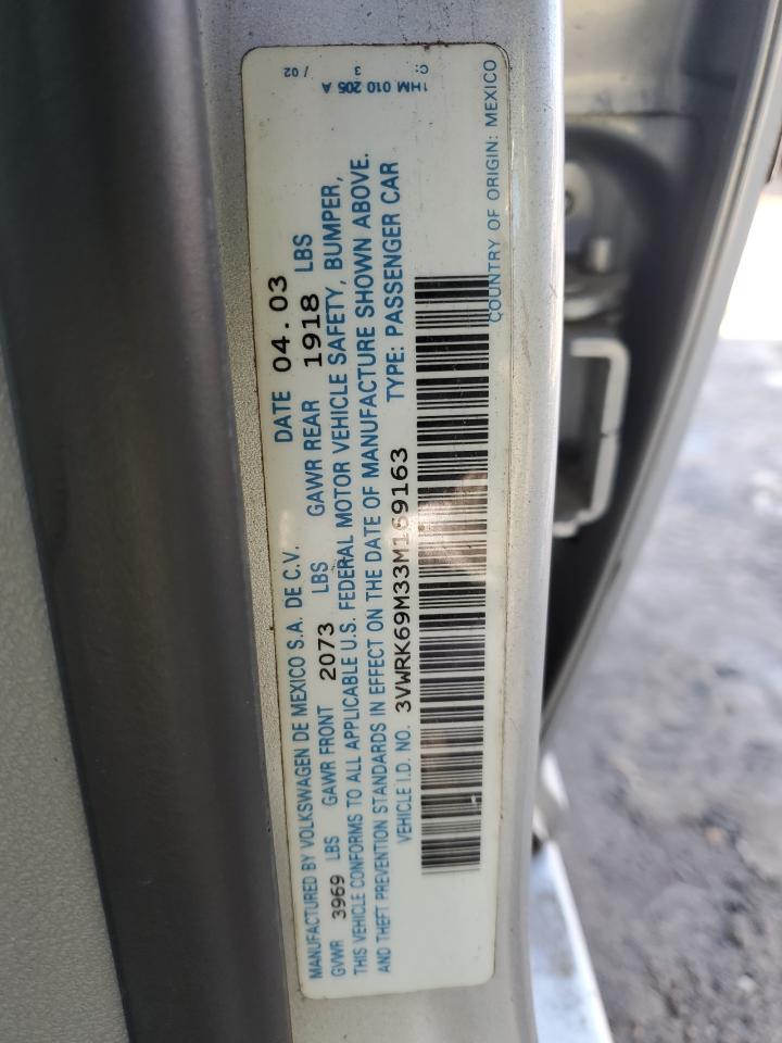 2003 Volkswagen Jetta Gl VIN: 3VWRK69M33M169163 Lot: 87122634