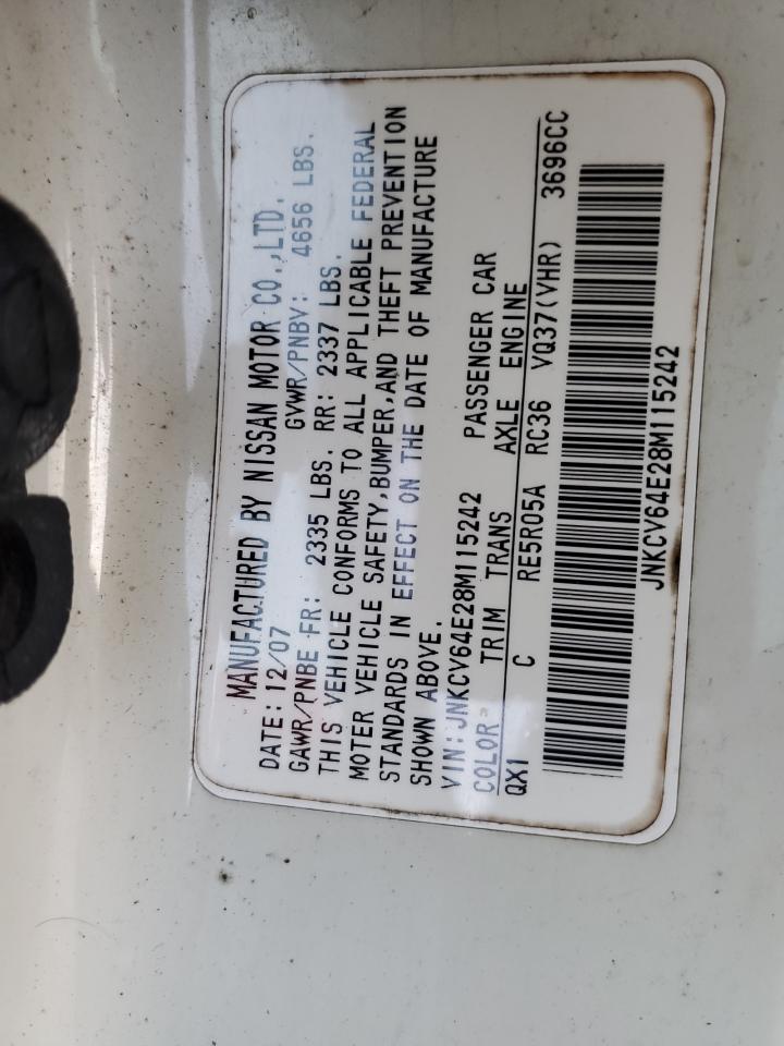 2008 Infiniti G37 Base VIN: JNKCV64E28M115242 Lot: 88956405