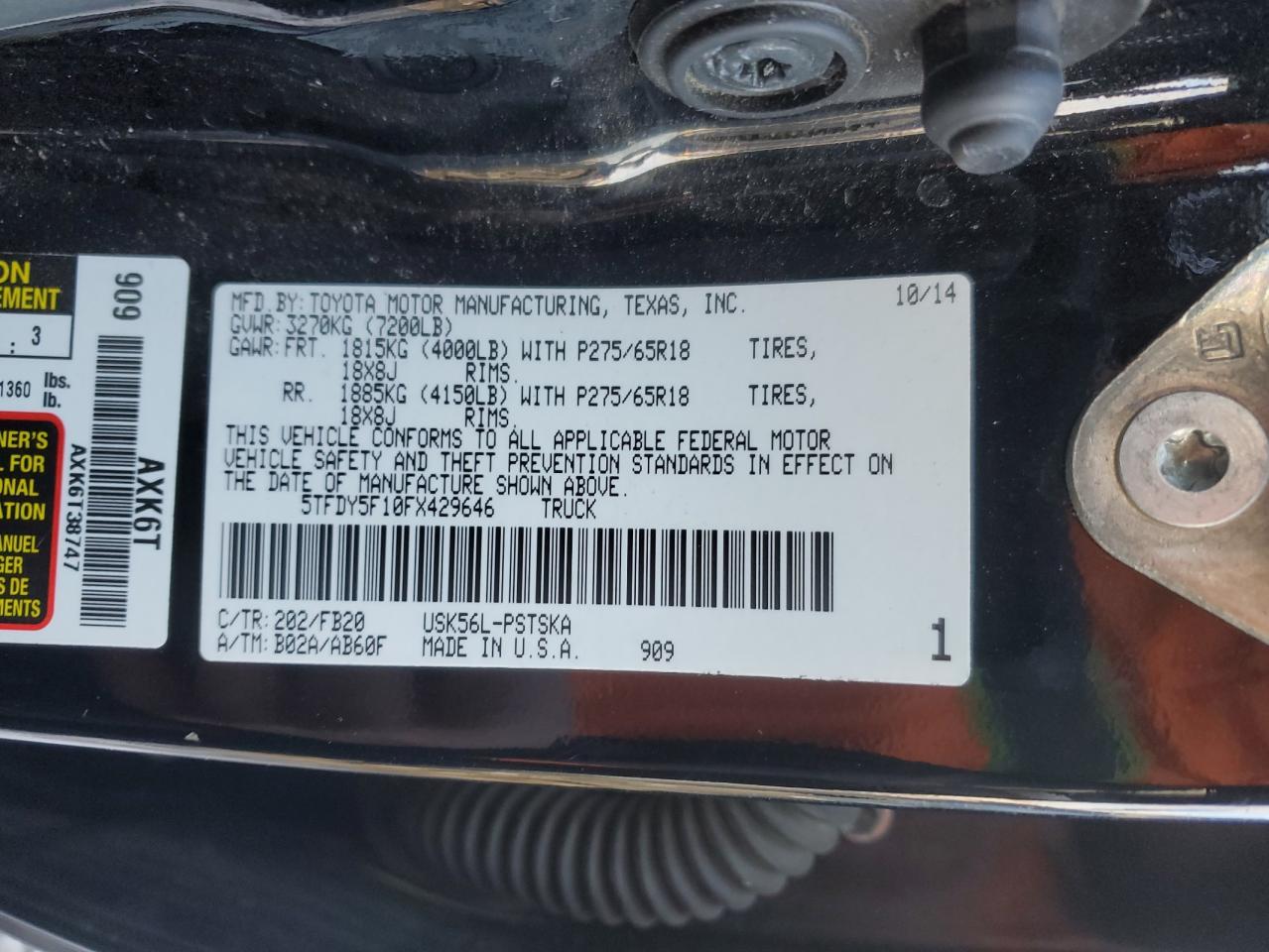 VIN 5TFDY5F10FX429646 2015 TOYOTA TUNDRA no.12