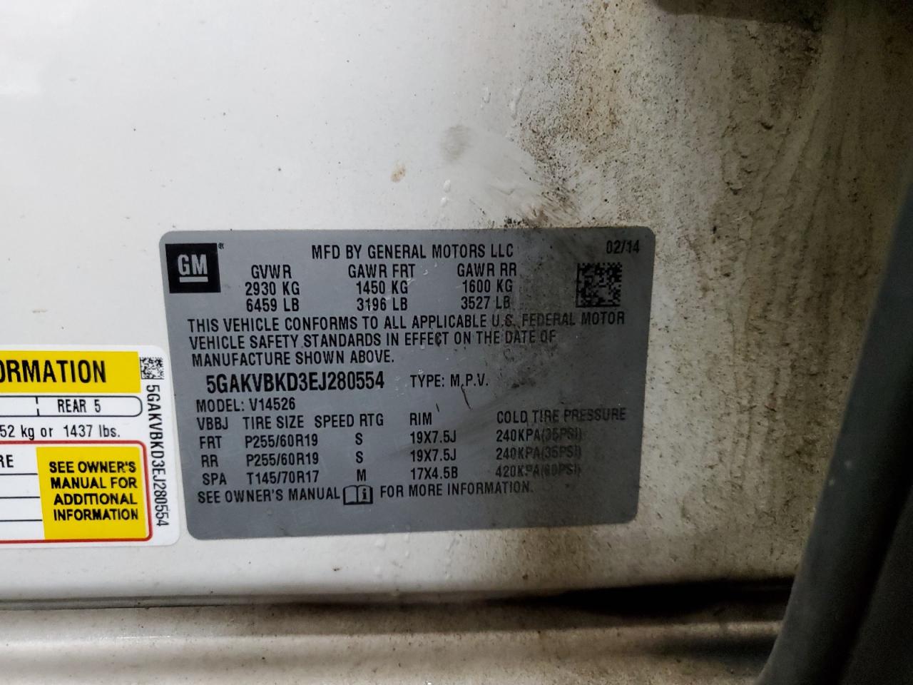 2014 Buick Enclave VIN: 5GAKVBKD3EJ805547 Lot: 87820925