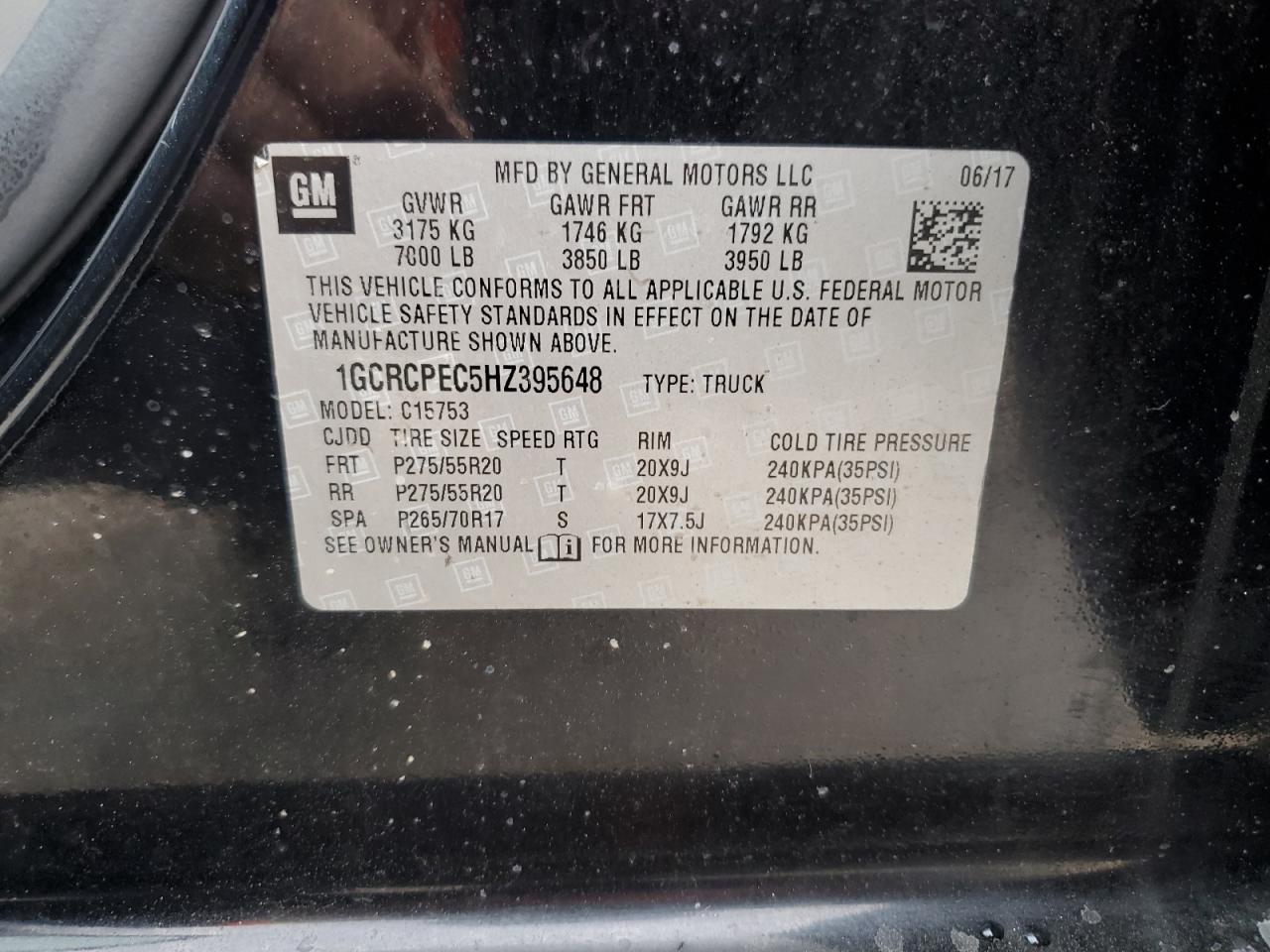 2017 Chevrolet Silverado C1500 Custom VIN: 1GCRCPEC5HZ395648 Lot: 42819405