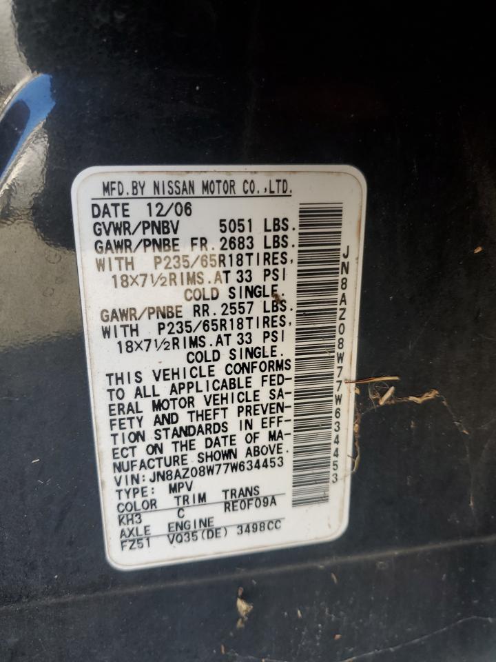 2007 Nissan Murano Sl VIN: JN8AZ08W77W634453 Lot: 89253075