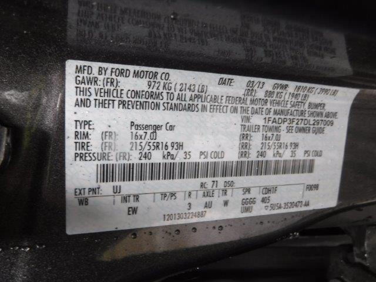 VIN 1FADP3F27DL297009 2013 FORD FOCUS no.9