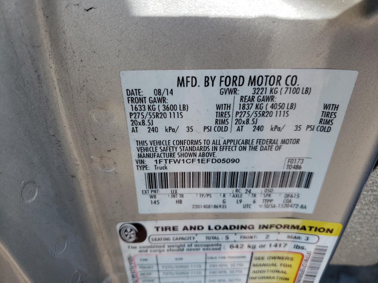 VIN 1FTFW1CF1EFD05090 2014 FORD F-150 no.12