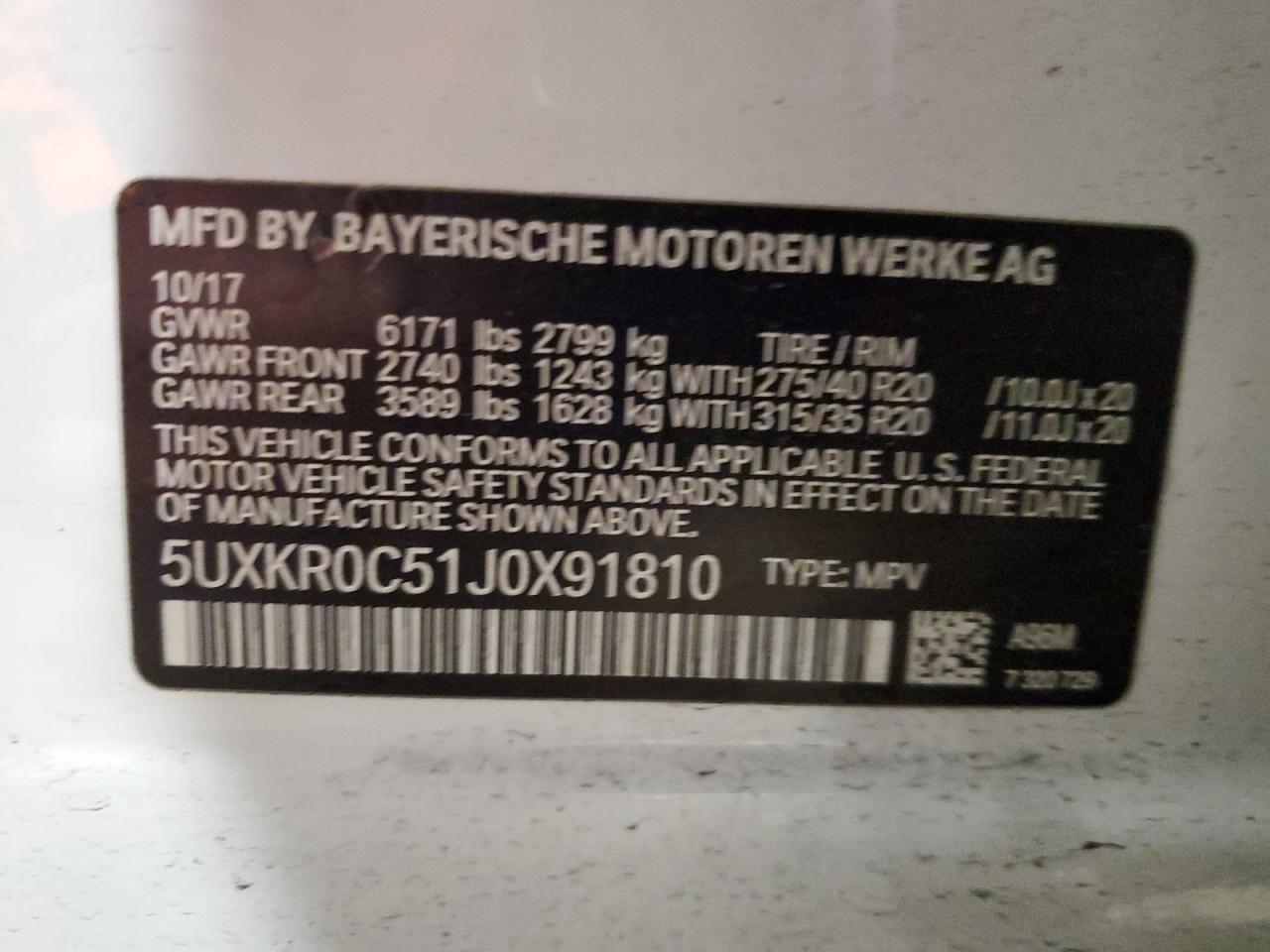 2018 BMW X5 xDrive35I VIN: 5UXKR0C51J0X91810 Lot: 87275334