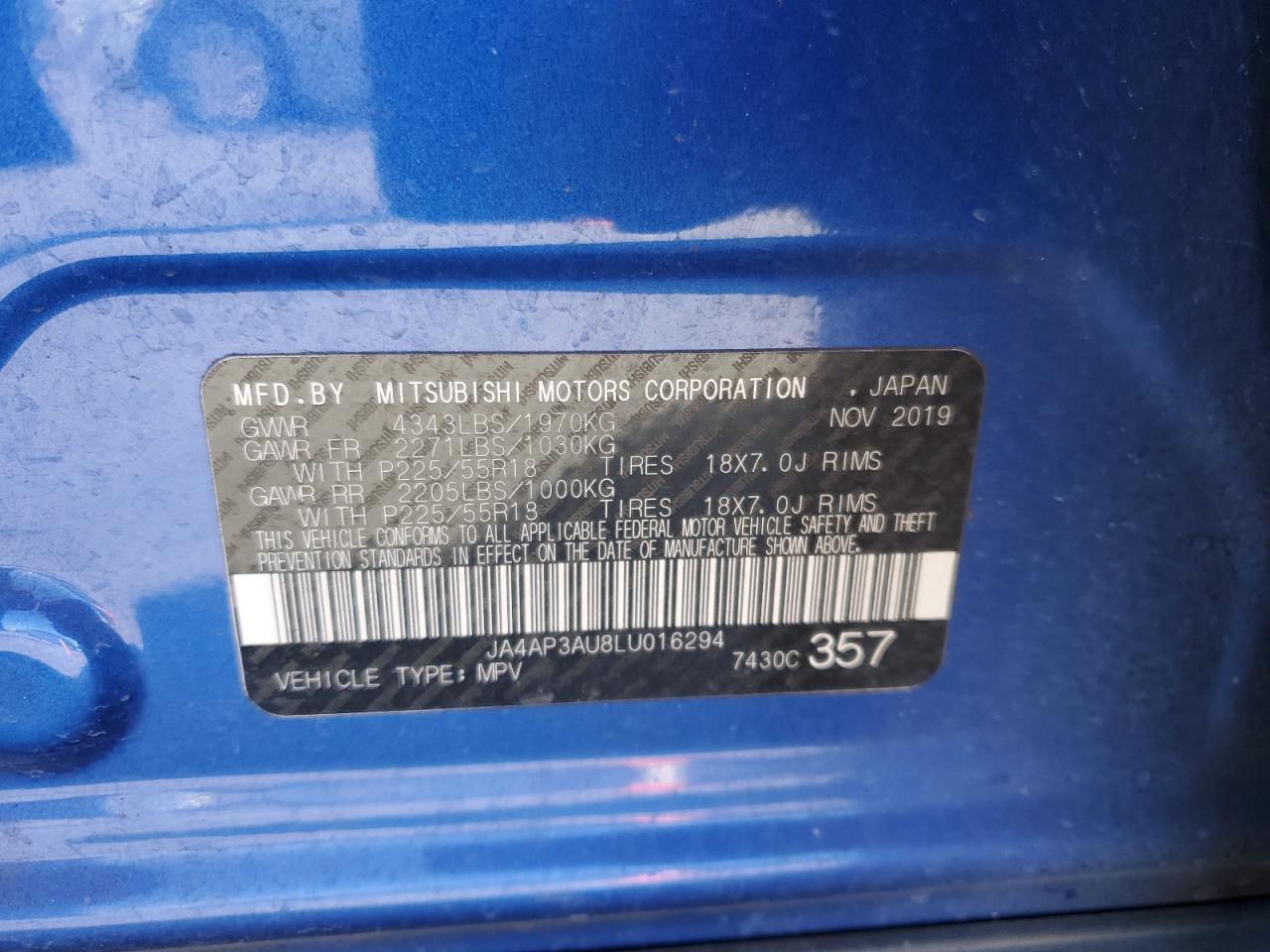 2020 Mitsubishi Outlander Sport Es VIN: JA4AP3AU8LU016294 Lot: 42051465