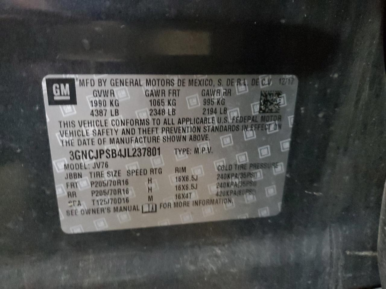 3GNCJPSB4JL237801 2018 CHEVROLET TRAX - Image 13